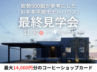 【贅沢な時間も過ごせる】家事ラク動線を考えた、中庭のある平屋モデルハウス【30坪3LDK】